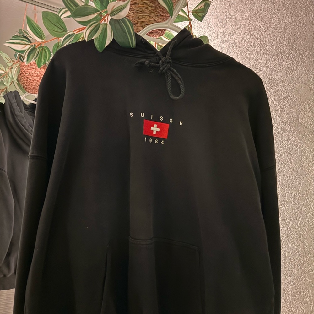 Brandy Melville Black Hoodie Sweatshirt with Red Graphic